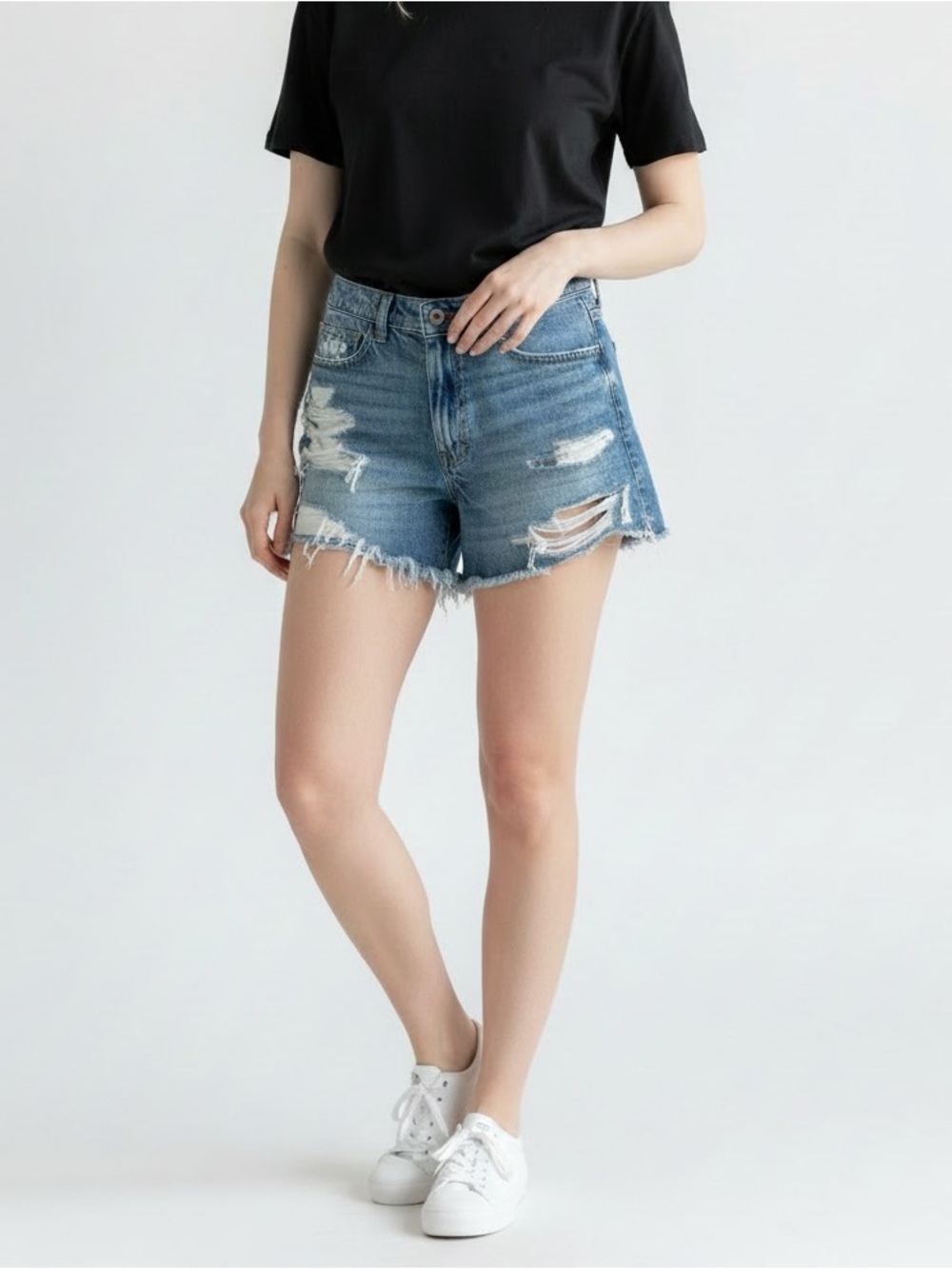 American Eagle Outfitters Women's Ripped Blue Jean Shorts